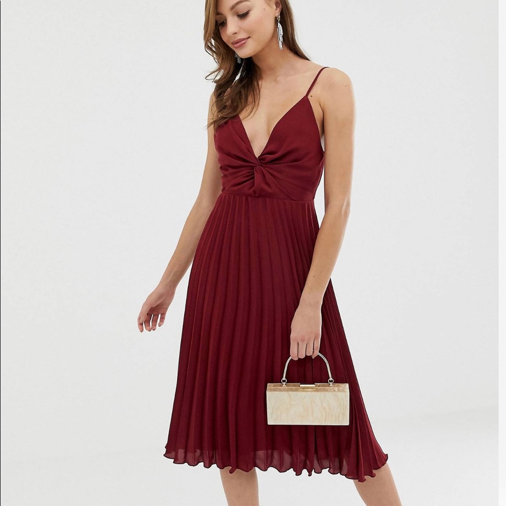ASOS cami midi dress with pleat skirt and knot bodice
